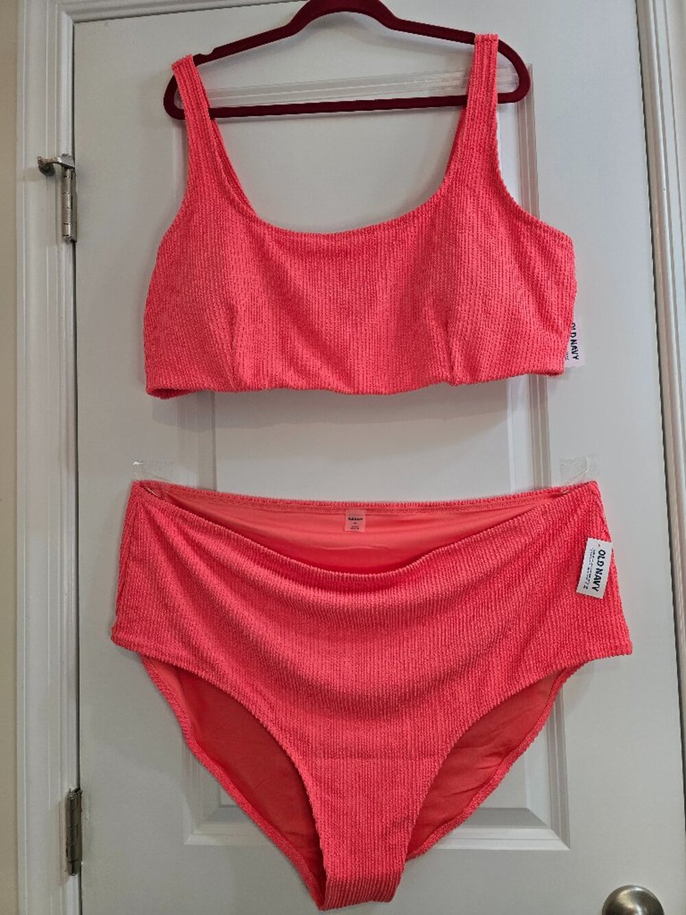 Old Navy Swim Bikini - Scoop Neck Top & High Waisted Bottoms - Coral Tropics NWT - Picture 2 of 11